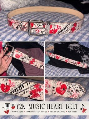 Spencer's White Belt with Red Music Heart & Piano Key Design
